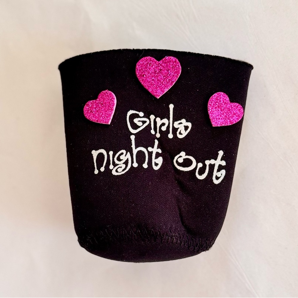 Girls Night Out Black & Pink Glitter Hearts Can Holder Koozie Beer Huggie Huggy